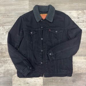 Levi's Jean Jacket Mens L Black Premium Denim Sherpa Lined Trucker